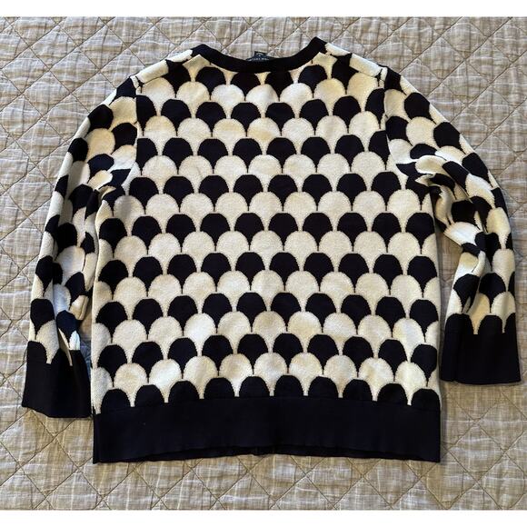 Ann Taylor XL Scallop Pattern Cardigan Black White Button Knit Retro Mod Chic - Picture 10 of 11